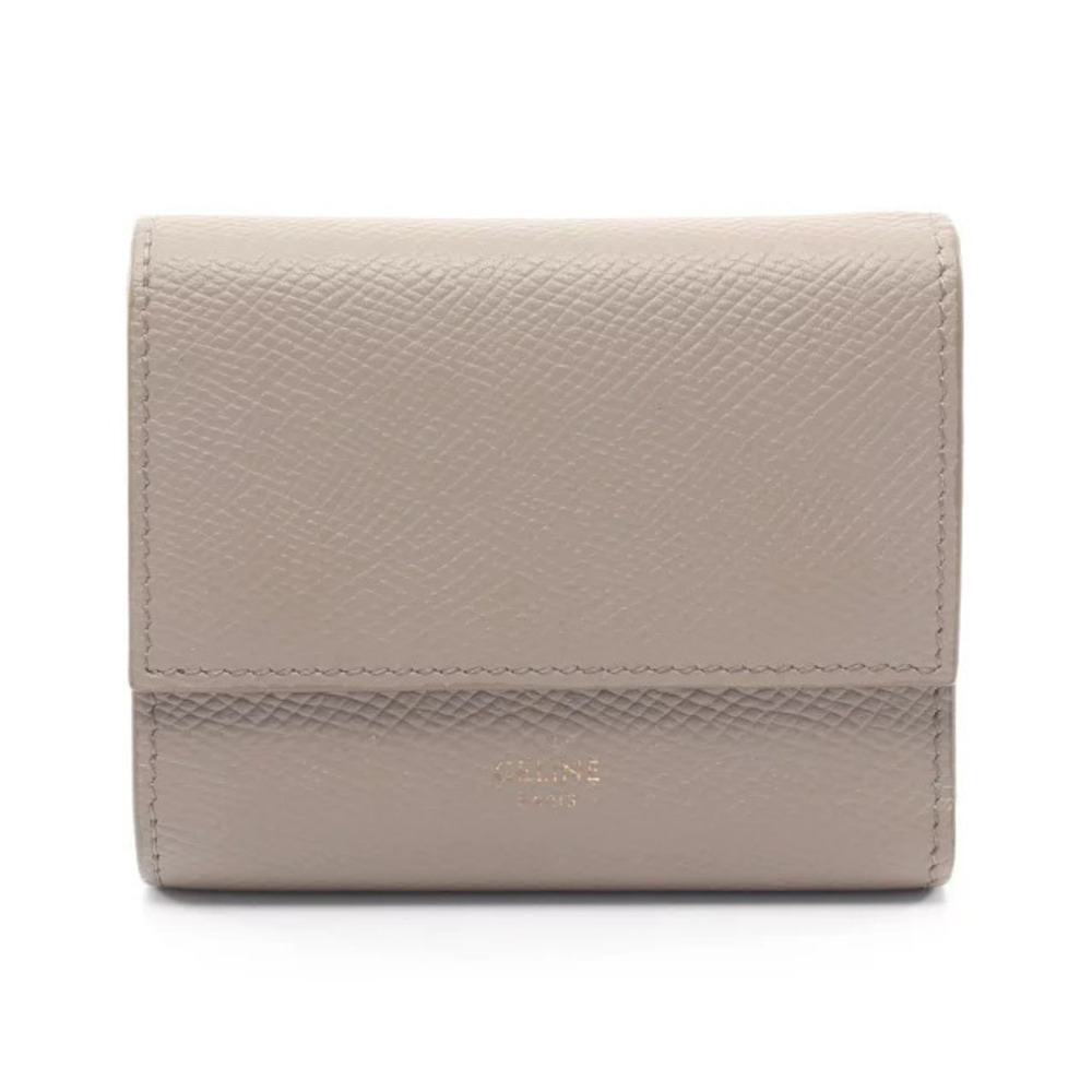 Celine Trifold Wallet Leather Beige Cream